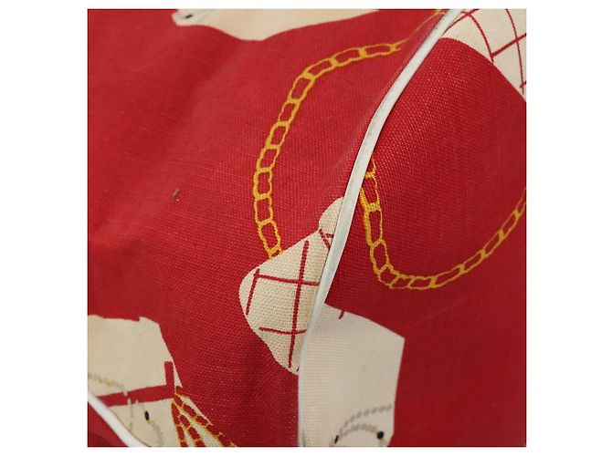 Borsa a spalla con catena CHANEL in tela rossa oro CC Auth 114940 Rosso D'oro - vista 15
