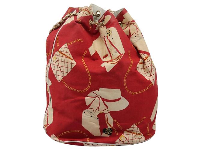 Borsa a spalla con catena CHANEL in tela rossa oro CC Auth 114940 Rosso D'oro - vista 2