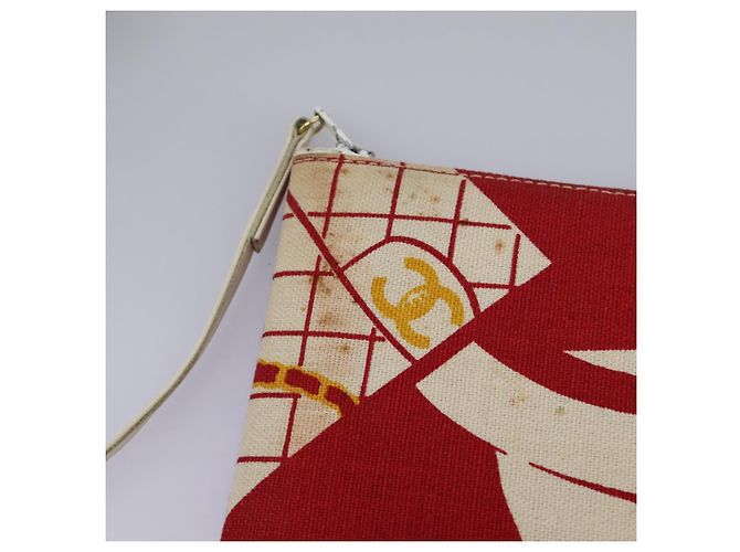 Borsa a spalla con catena CHANEL in tela rossa oro CC Auth 114940 Rosso D'oro - vista 25