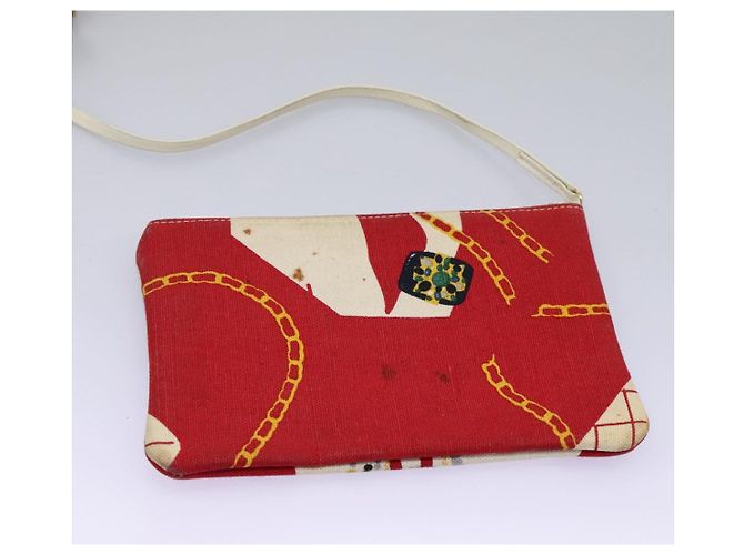 Borsa a spalla con catena CHANEL in tela rossa oro CC Auth 114940 Rosso D'oro - vista 26