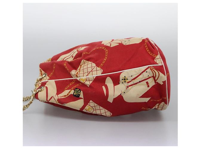 Borsa a spalla con catena CHANEL in tela rossa oro CC Auth 114940 Rosso D'oro - vista 3