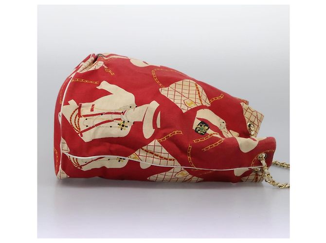 Borsa a spalla con catena CHANEL in tela rossa oro CC Auth 114940 Rosso D'oro - vista 4