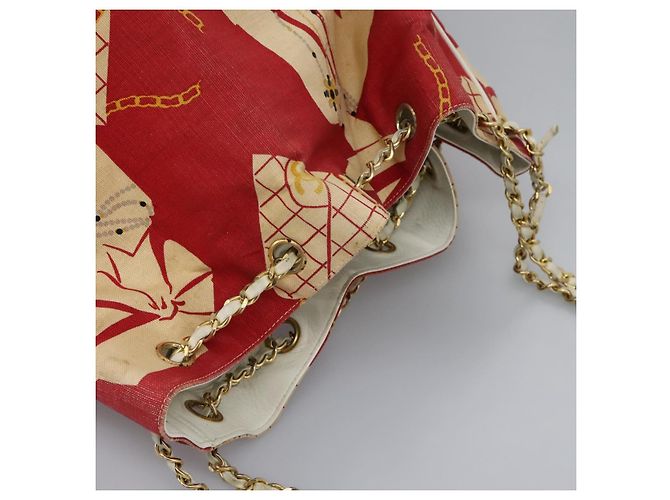 Borsa a spalla con catena CHANEL in tela rossa oro CC Auth 114940 Rosso D'oro - vista 6