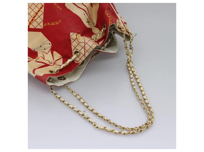 Borsa a spalla con catena CHANEL in tela rossa oro CC Auth 114940 Rosso D'oro - vista 7