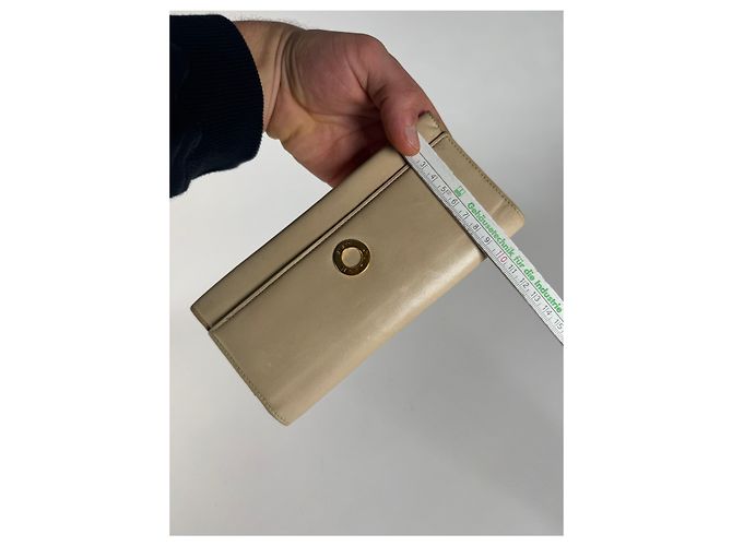Triomphe Céline Vintage Celine Paris Leather wallet white Beige - view 3