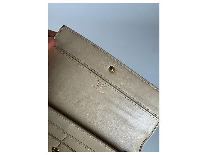Triomphe Céline Vintage Celine Paris Leather wallet white Beige - view 5