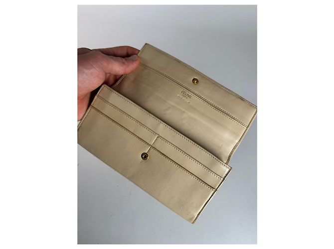 Triomphe Céline Vintage Celine Paris Leather wallet white Beige - view 6