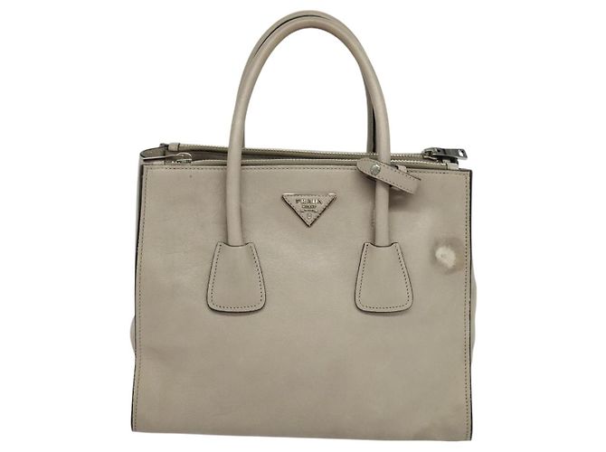PRADA Borsa a mano in pelle 2 vie Beige Argento Auth am7940 - vista 13