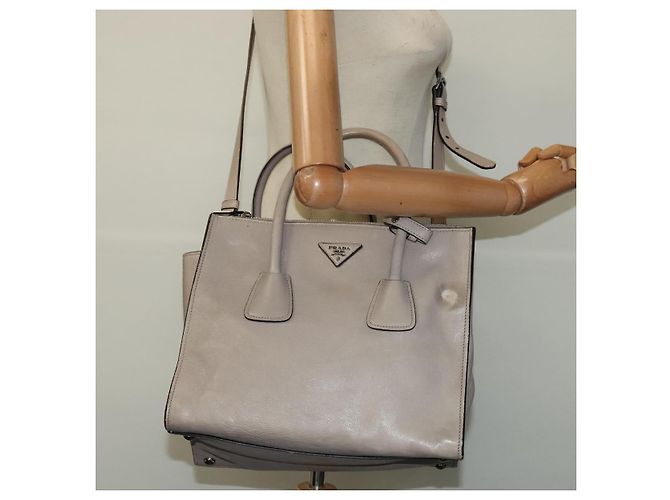 PRADA Borsa a mano in pelle 2 vie Beige Argento Auth am7940 - vista 26
