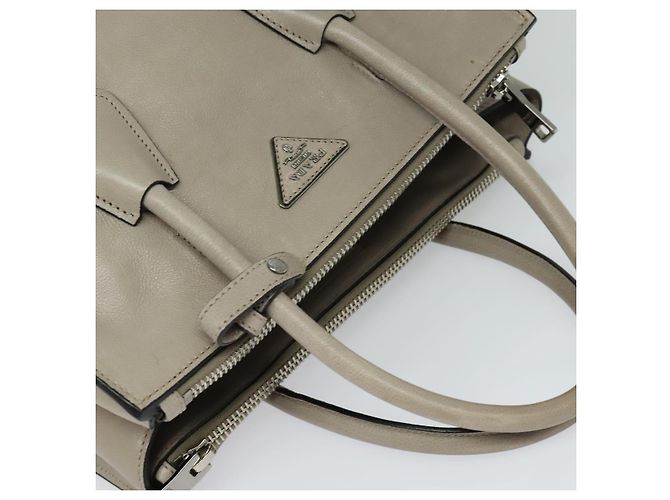 PRADA Borsa a mano in pelle 2 vie Beige Argento Auth am7940 - vista 7