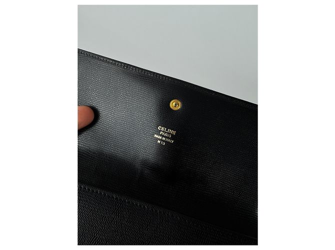 Céline Vintage Celine Paris Leather Triomphe Wallet Black - view 3