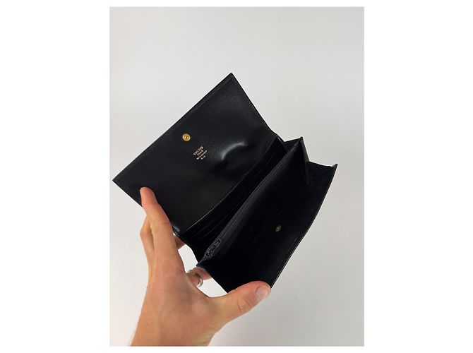 Céline Vintage Celine Paris Leather Triomphe Wallet Black - view 4