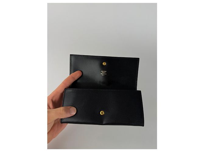 Céline Vintage Celine Paris Leather Triomphe Wallet Black - view 7