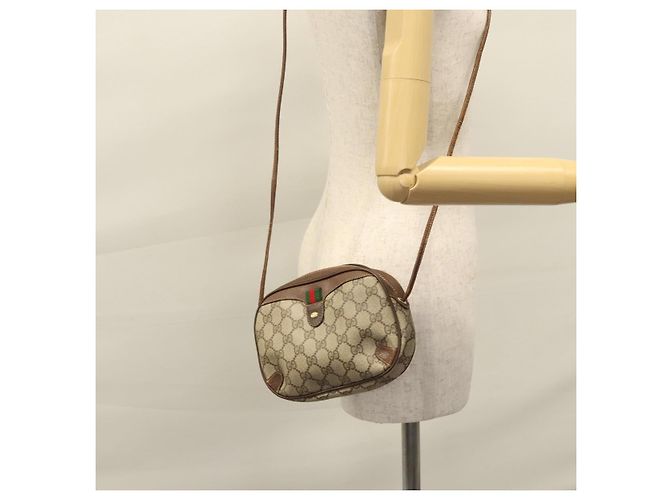 GUCCI GG Supreme Web Sherry Line Borsa a Spalla PVC Beige Rosso Auth 99180 - vista 21