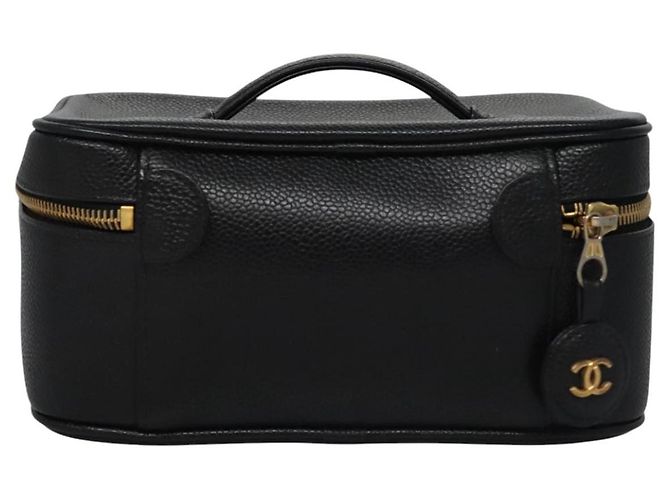 CHANEL COCO Marca Pochette Vanity Pelle Caviar Nera Oro CC Auth yk17517 Nero D'oro - vista 2