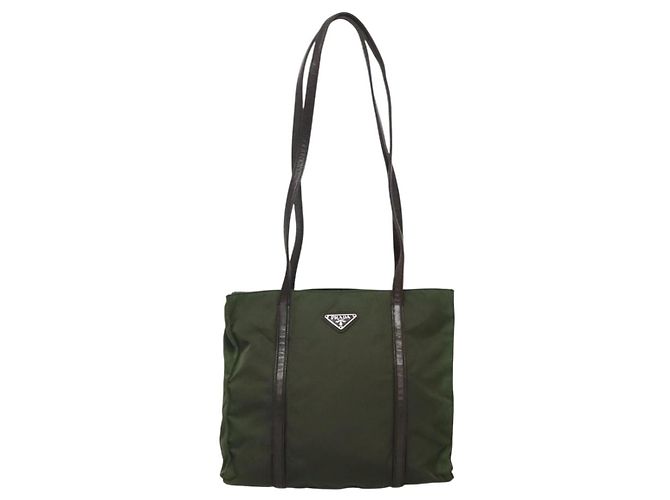 PRADA Borsa Tote Nylon Kaki Marrone Argento Auth bs22976 Cachi - vista 13