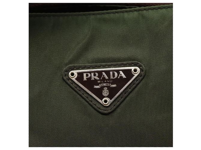 PRADA Borsa Tote Nylon Kaki Marrone Argento Auth bs22976 Cachi - vista 17