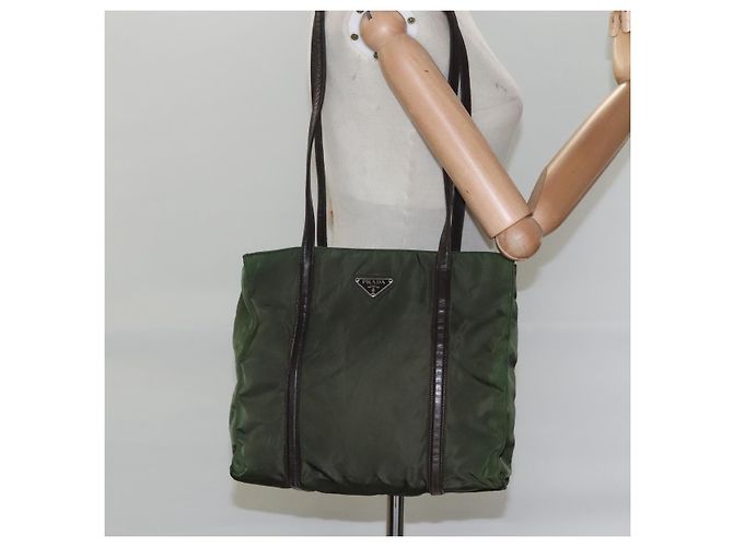 PRADA Borsa Tote Nylon Kaki Marrone Argento Auth bs22976 Cachi - vista 24