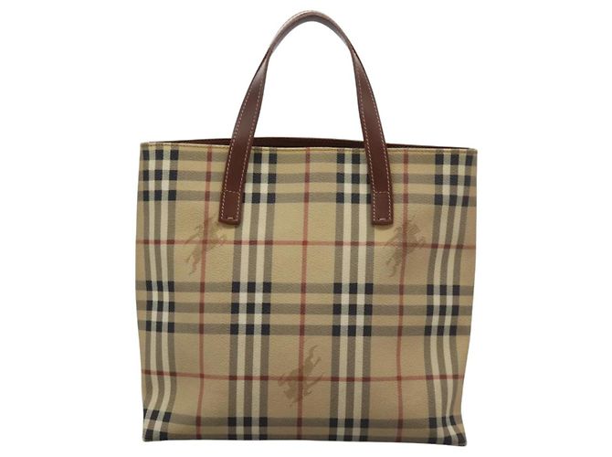 Borsa a mano in PVC beige marrone a quadri Nova di BURBERRY oro Auth BD438 D'oro - vista 13