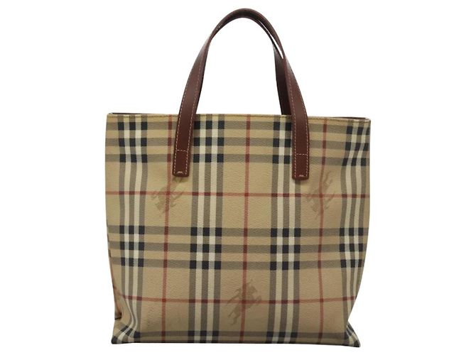 Borsa a mano in PVC beige marrone a quadri Nova di BURBERRY oro Auth BD438 D'oro - vista 2
