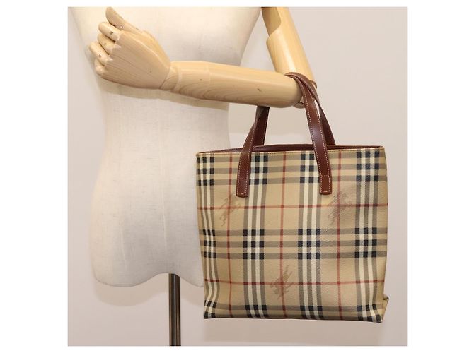 Borsa a mano in PVC beige marrone a quadri Nova di BURBERRY oro Auth BD438 D'oro - vista 21