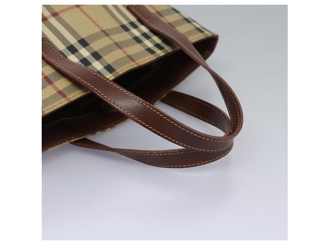 Borsa a mano in PVC beige marrone a quadri Nova di BURBERRY oro Auth BD438 D'oro - vista 7