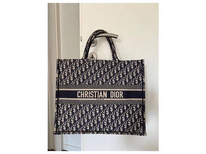 Christian Dior Book Tote Tela Blu Navy - vista 2