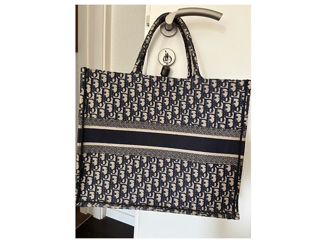 Christian Dior Book Tote Tela Blu Navy - vista 3