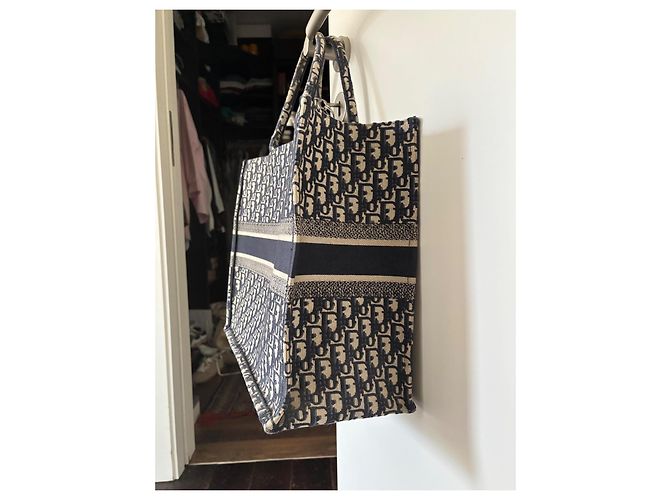 Christian Dior Book Tote Tela Blu Navy - vista 5