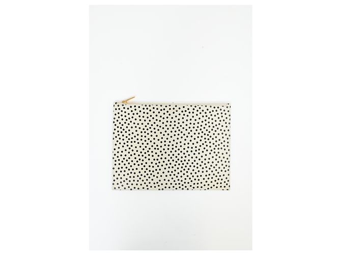 Clutch con zip a pois Saint Laurent in pelle bianca Nero - vista 10