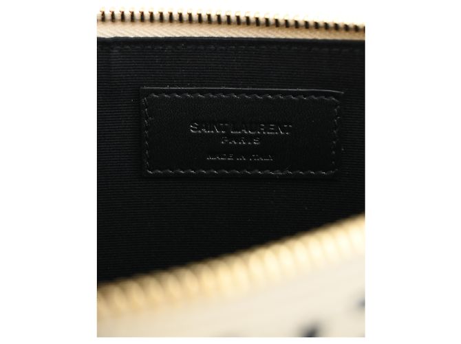 Clutch con zip a pois Saint Laurent in pelle bianca Nero - vista 15