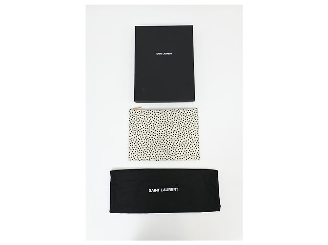 Clutch con zip a pois Saint Laurent in pelle bianca Nero - vista 18