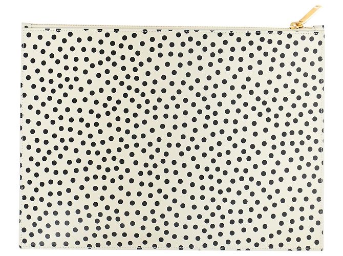 Clutch con zip a pois Saint Laurent in pelle bianca Nero - vista 2