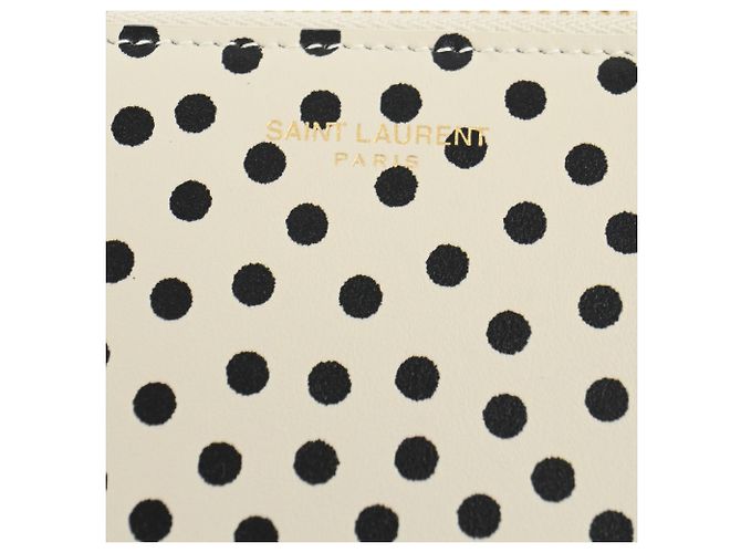 Clutch con zip a pois Saint Laurent in pelle bianca Nero - vista 8