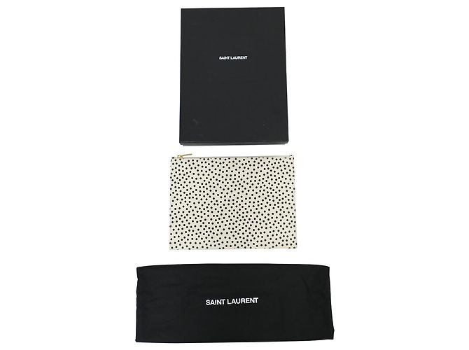 Clutch con zip a pois Saint Laurent in pelle bianca Nero - vista 9