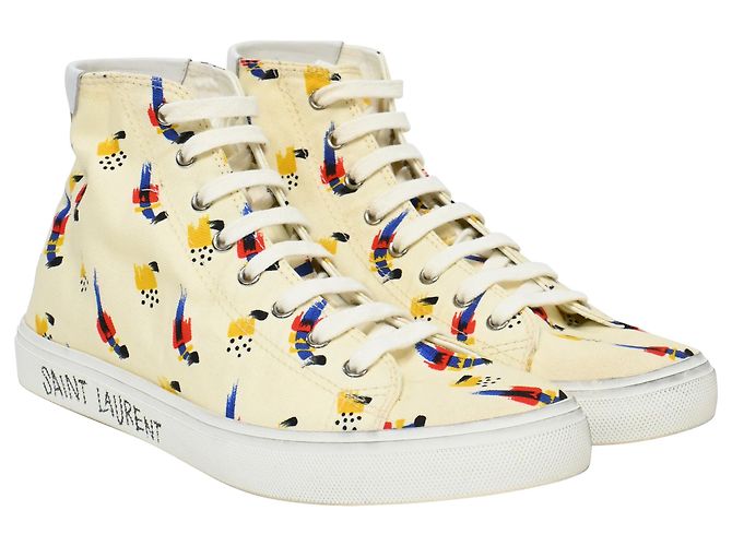 Sneakers Saint Laurent Malibu Mid Top in tela multicolore - vista 4