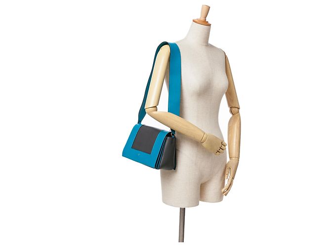 Céline Bolso de hombro de cuero negro Celine con marco Azul - vista 9