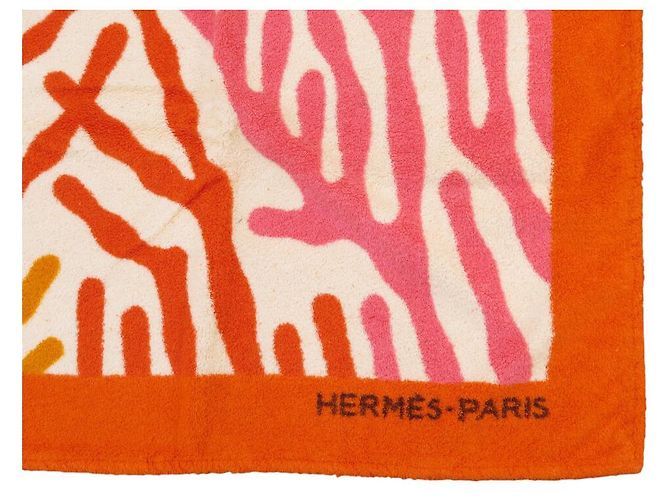 Hermès NEUF DRAP DE PLAGE HERMES CORAIL SERVIETTE DE BAIN COTON ORANGE BEACH TOWEL - vue 5