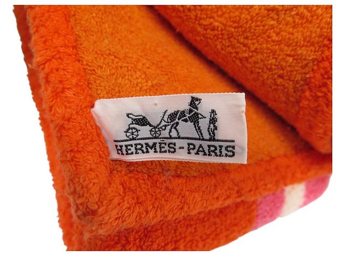 Hermès NEUF DRAP DE PLAGE HERMES CORAIL SERVIETTE DE BAIN COTON ORANGE BEACH TOWEL - vue 9