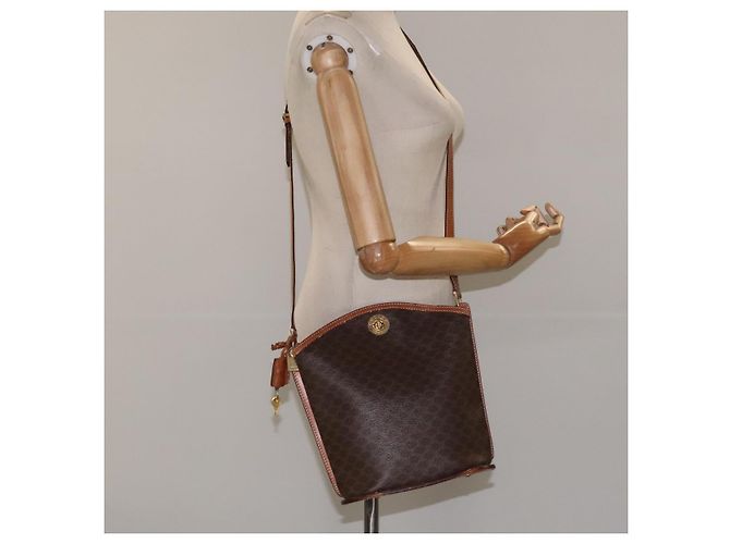 Céline Borsa a spalla in tela Macadam CELINE in pelle PVC marrone oro Auth BD091 D'oro - vista 24