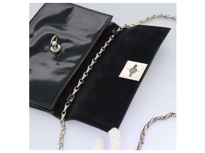 Céline Borsa a Spalla CELINE Chain Smalto Nero Argento Auth ar13323 - vista 10