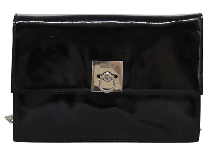 Céline Borsa a Spalla CELINE Chain Smalto Nero Argento Auth ar13323 - vista 13