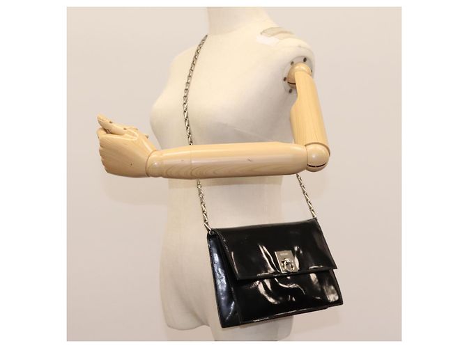 Céline Borsa a Spalla CELINE Chain Smalto Nero Argento Auth ar13323 - vista 27