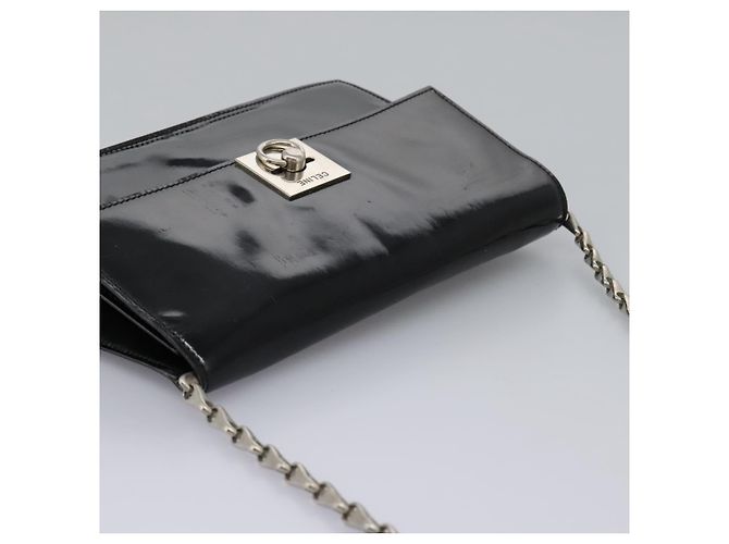 Céline Borsa a Spalla CELINE Chain Smalto Nero Argento Auth ar13323 - vista 6
