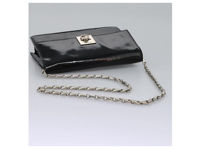 Céline Borsa a Spalla CELINE Chain Smalto Nero Argento Auth ar13323 - vista 7