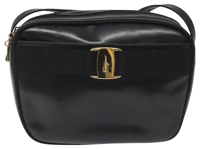 Borsa a Spalla Vala in Pelle Nera e Oro Salvatore Ferragamo Auth am7884 - vista 13