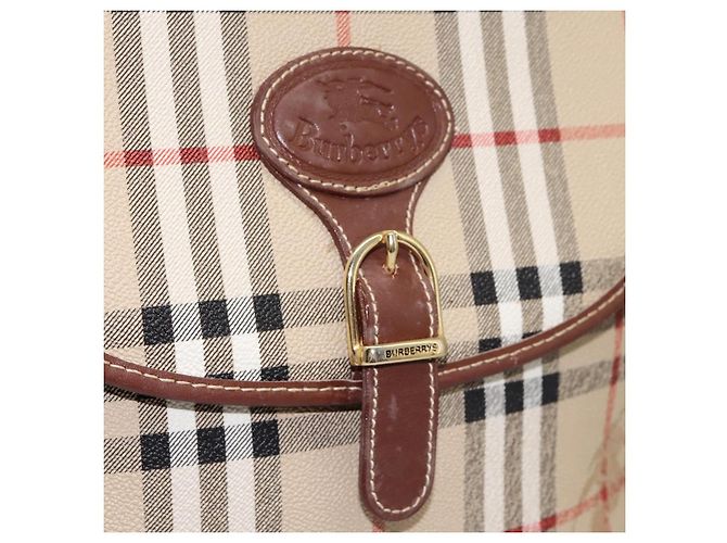 Autre Marque Borsa a spalla Burberrys Nova Check in PVC pelle beige marrone oro Auth BD093 D'oro - vista 10