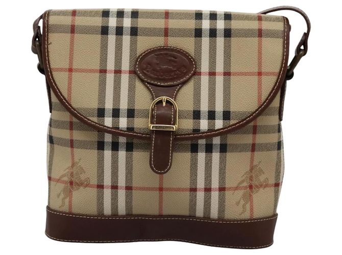 Autre Marque Borsa a spalla Burberrys Nova Check in PVC pelle beige marrone oro Auth BD093 D'oro - vista 13