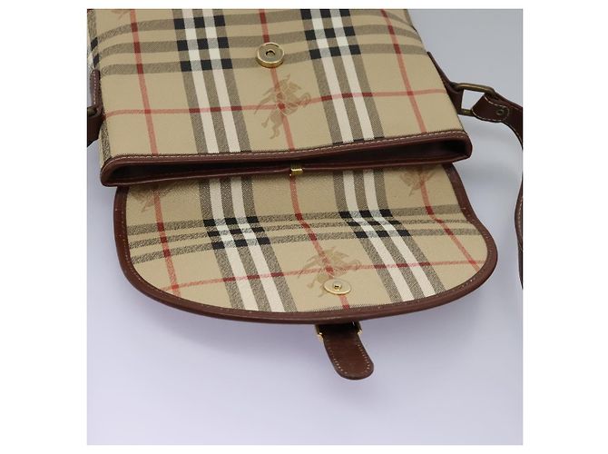 Autre Marque Borsa a spalla Burberrys Nova Check in PVC pelle beige marrone oro Auth BD093 D'oro - vista 18