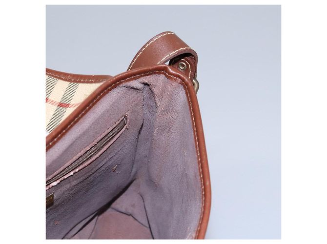 Autre Marque Borsa a spalla Burberrys Nova Check in PVC pelle beige marrone oro Auth BD093 D'oro - vista 20